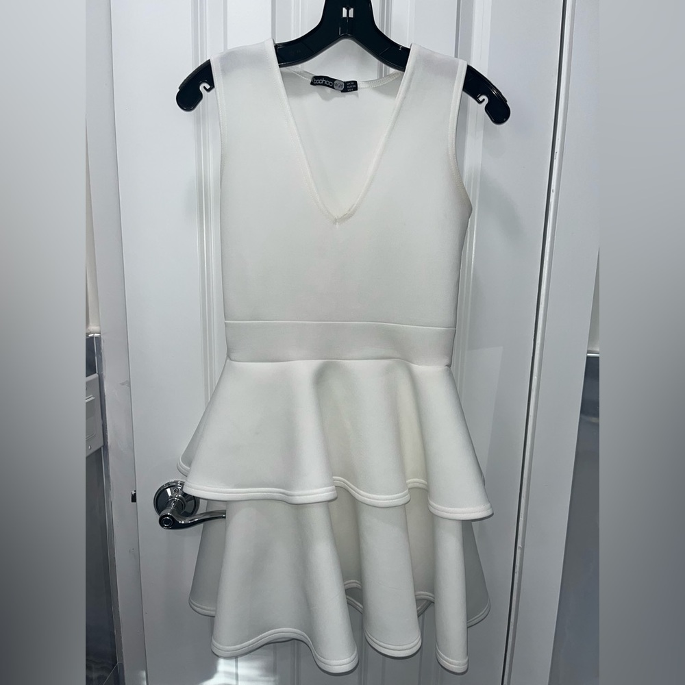 White scuba layered mini dress
